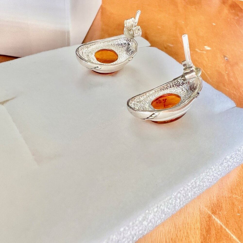 Vintage Sterling Silver Amber Earrings, Sterling Silver Earrings, Amber J - Picture 5 of 10